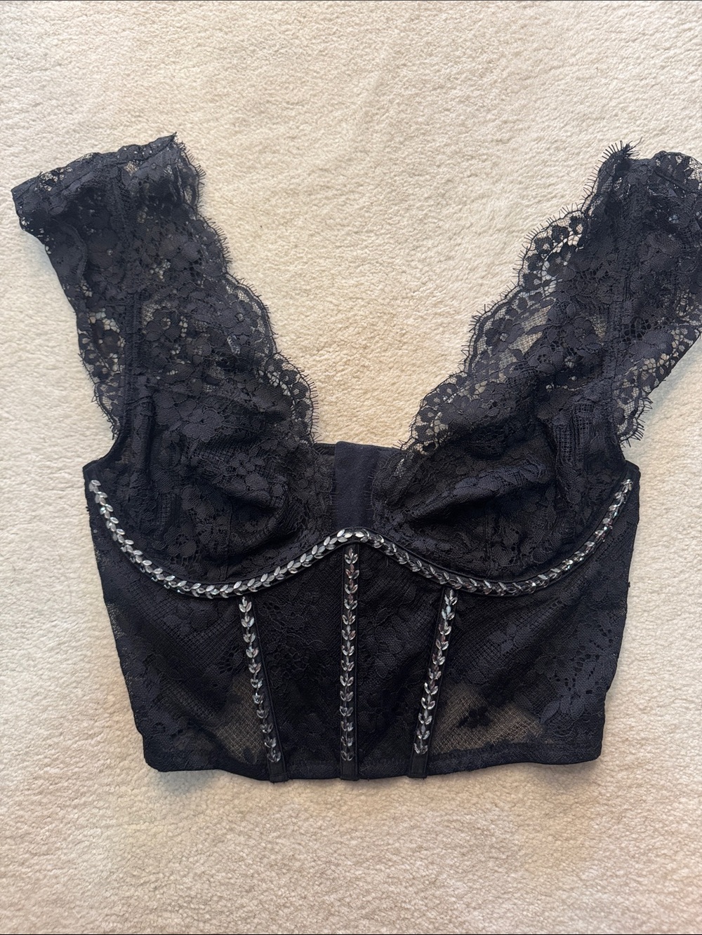 Victoria's Secret Black Lace Longline Bustier with crystal Braid